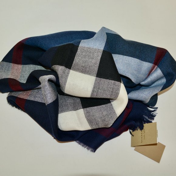 NWT BURBERRY TONAL LIGHTWEIGHT NOVA CHECK WOOL CASHMERE FRINGE SCARF - Picture 8 of 10